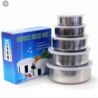 Bộ 5 hộp đựng thực phẩm inox kèm nắp nhựa cao cấp, thố lạnh bảo quản tiện lợi