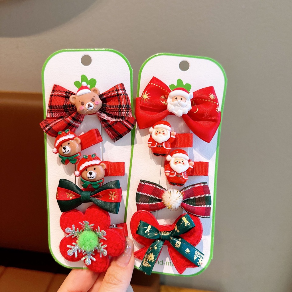 Vỉ Set 5 Kẹp Tóc Noel Nhiều Kiểu Xinh Xắn,Dễ Thương Cho Dịp Giáng Sinh Phụ Kiện Tóc Empoli