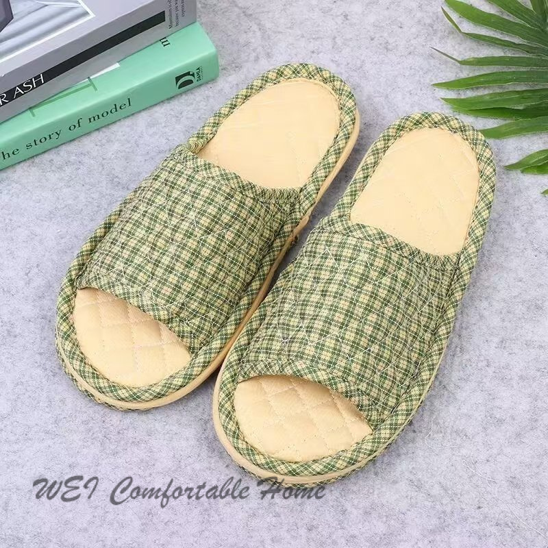 Dép bông tối giản đế vải sàn gỗ dép im lặng đế cotton nguyên chất ba lớp không trượt giặt máy dép nam