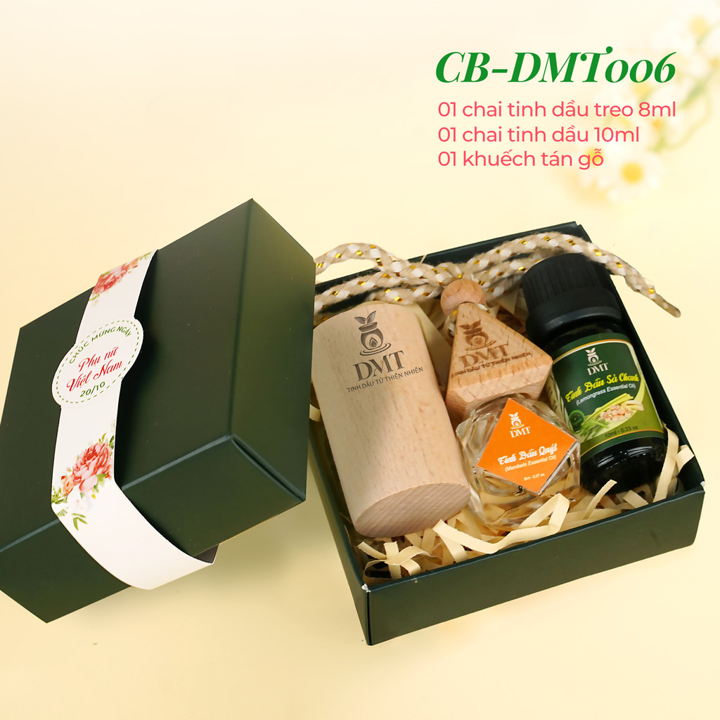 Quà tặng tri ân khách hàng, quà tặng vinh danh - 1 chai tinh dầu treo, 1 chai 10ml, 1 khuếch tán gỗ