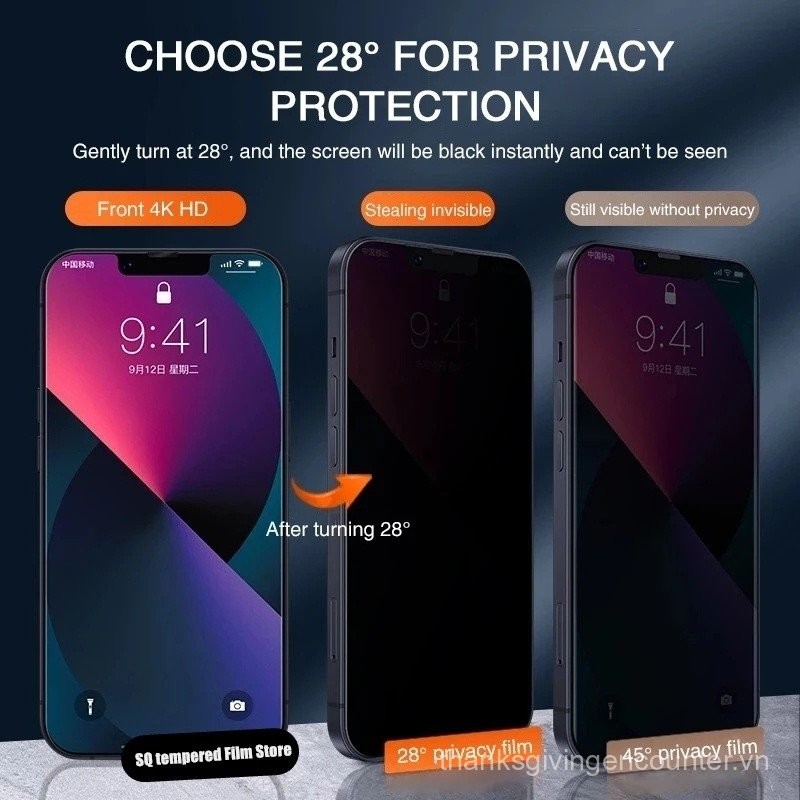 Kính cường lực riêng tư chống gián điệp cho iPhone 16 15 14 13 12 11 Pro Max 16 Plus 13 Mini XR XS Max 7 8 6 6S Plus SE 2020 2022 bảo vệ màn hình phim kính uyvp