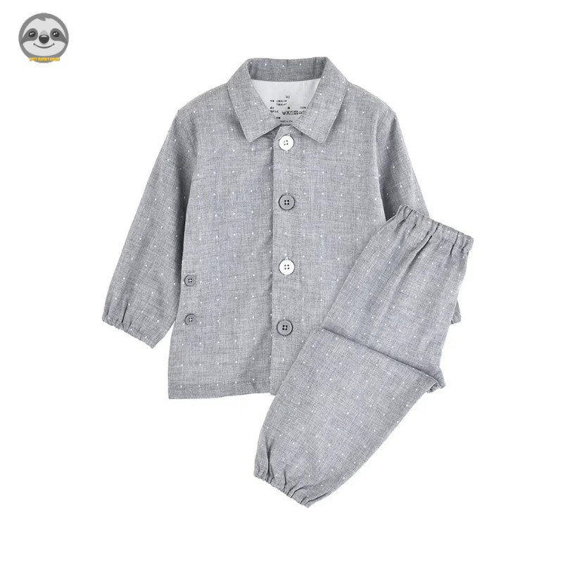 Phong cách Nhật Bản Muji / Bộ đồ ngủ có nút cho trẻ em / Đồ mặc nhà gạc hai lớp liền mạch / Trẻ sơ sinh Trẻ mới biết đi Dễ dàng mặc và cởi đồ ngủ