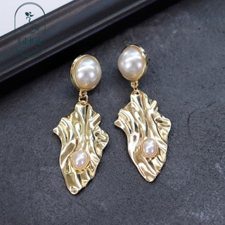 Ghgl❤️Châu Âu Mỹ Độc Đáo Pháp Bông Tai Vàng Nữ Phóng Đại Influencer Kim Loại Đơn Giản Bông Tai Cao Cấp Retro Sang Trọng Bông Tai
