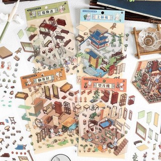 Enwei 3 Cái [Dòng phòng thanh lịch] Nhãn dán tạp chí cổ điển Nhãn dán chống thấm nước Giấy Scrapbooking Chất liệu Sổ lưu niệm Bộ