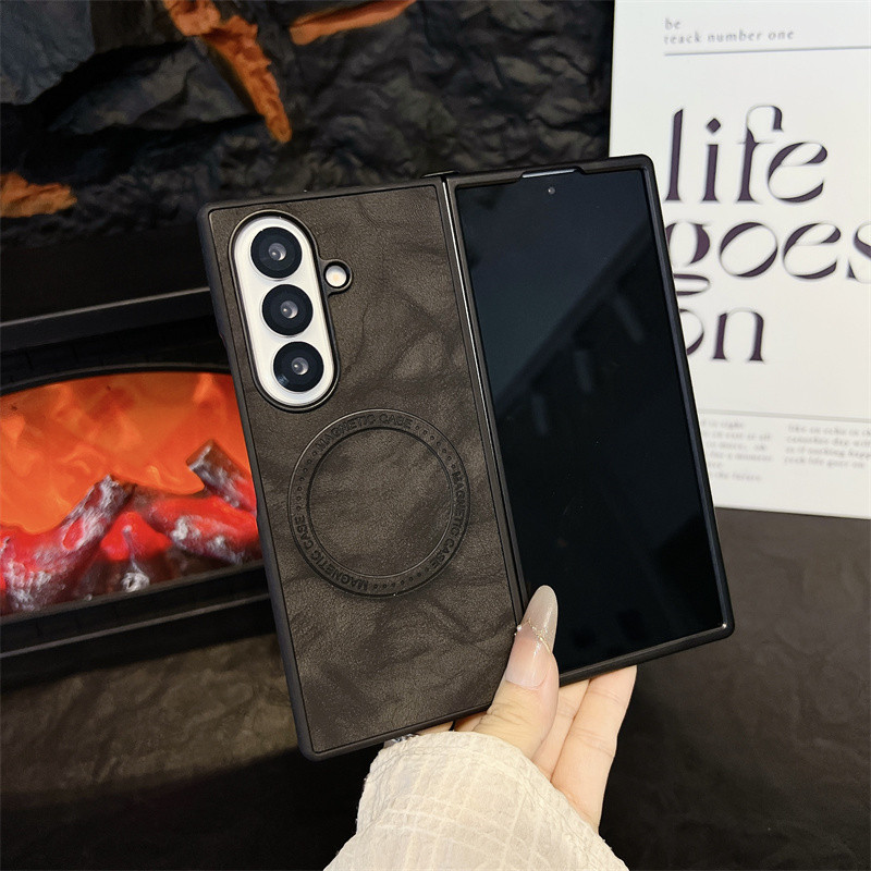 Ốp Lưng Họa Tiết Da Cừu Retro Cho Samsung Galaxy Z Fold 7 Gấp 6 Gấp 5 Gấp 4 Gấp 3 5G Sạc Không Dây Từ Tính