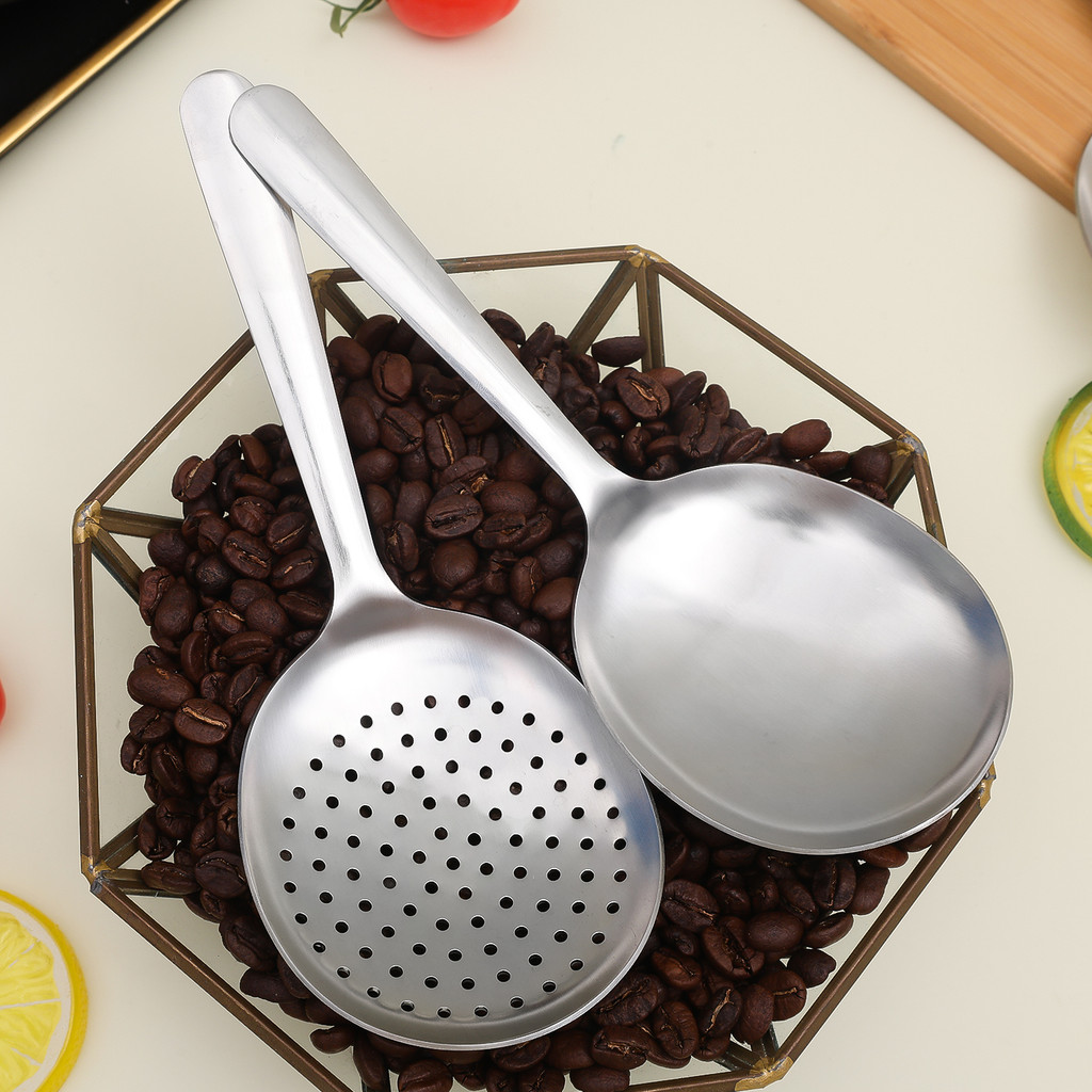 Muỗng & Dụng cụ lọc gạo bằng thép không gỉ 2 trong 1 - Dụng cụ nấu ăn có tay cầm tiện dụng, Thép 201 thương mại dùng cho nhà hàng / gia đình, Máy rửa chén an toàn (Gói 1 / 3 / 5)