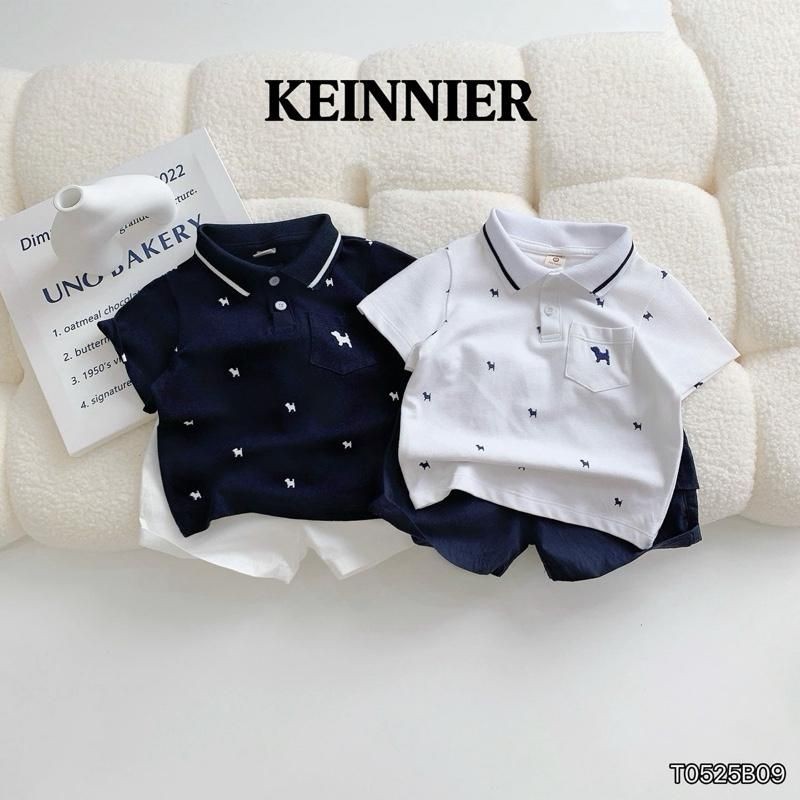 Set bộ polo bé trai Bernie T0525B09 in họa tiết tràn 2 màu trắng than – đồ bộ trẻ em size 80-140 (9-26kg)