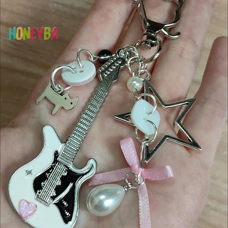 < Honeyba > Y2K Guitar Dành Cho Nam Nữ Thoáng Mát Pentagram Nơ Mặt Dây Chuyền Thời Trang Rock Punk Túi Phụ Kiện Quà Tặng