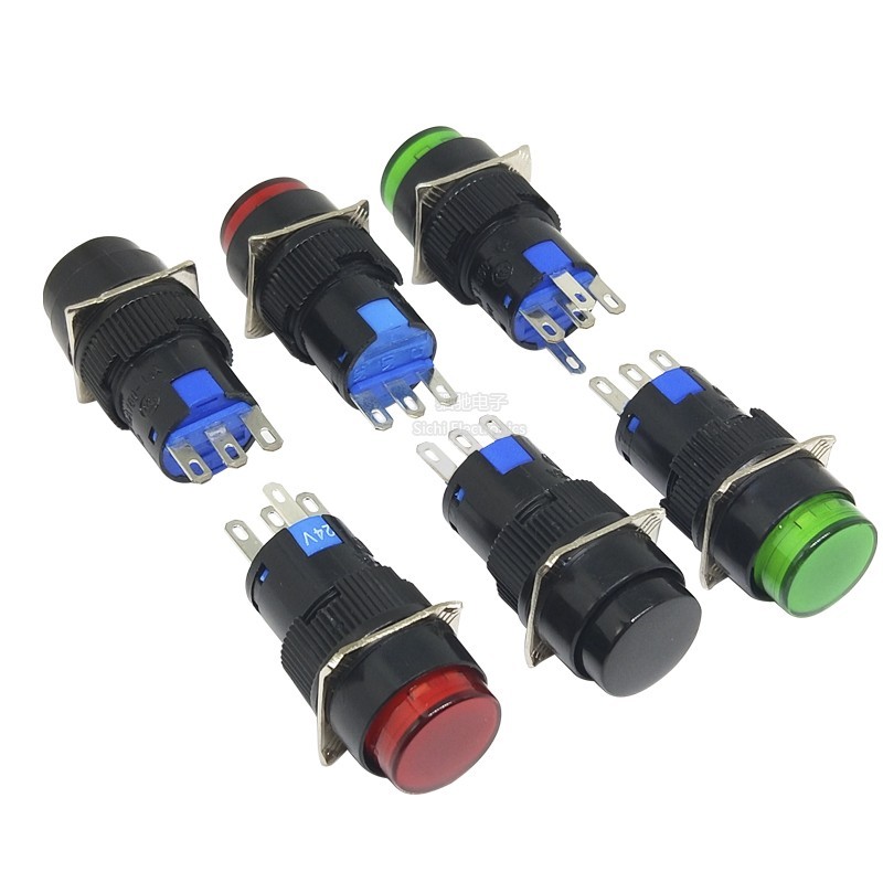AB6-A Nút khởi động nguồn 3 chân tự khóa Nút 220V AL6-M Đặt lại 5 chân có đèn Công tắc 16mm LA16
