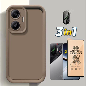 3in1 Poco F7 Trọn Gói Ốp Điện Thoại Chống Sốc Cho Poco X7 Pro M7 Pro Poco C75 C71 Kính Cường Lực Gốm + Phim Ống Kính