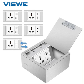 VISWE Ổ cắm sàn lật 1 hàng Ổ cắm 3 chân và 2 chân có cổng USB và Cat6 chống gỉ sét Dòng K11B