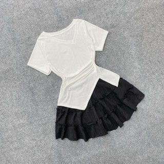 Set Bigsize Nữ (CÓ LẺ ÁO/ VÁY)Áo Thun Lệch Tà Tôn Dáng Phối Chân Váy Bí Dễ Thương Cho Chuppy SET952