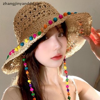 Mũ rơm boho hạt màu retro, phù hợp đi biển và du lịch mùa hè