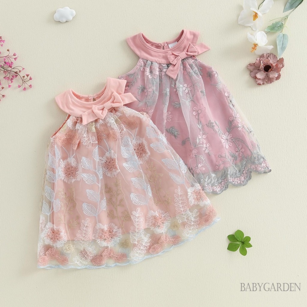 / / -Toddler Baby Girl Váy không tay mùa hè thêu hoa cổ tròn Váy chữ A