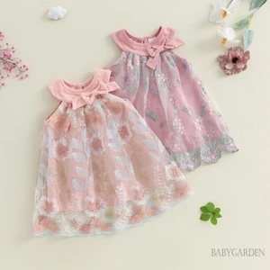 / / -Toddler Baby Girl Váy không tay mùa hè thêu hoa cổ tròn Váy chữ A
