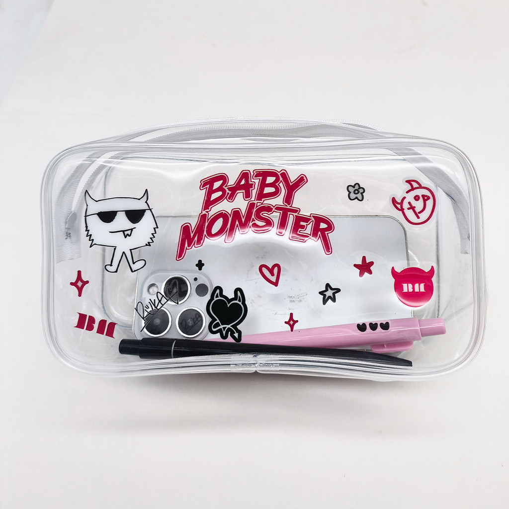 HT3 BABYMONSTER Hộp Đựng Bút Chì XEM BẠN CÓ Túi Văn Phòng Phẩm PVC Dung Tích Lớn Du Lịch Túi Trang Điểm Di Động TH3