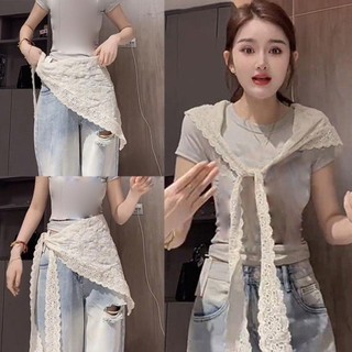 Váy Mini Ren Thêu Hoa Xuyên Thấu, Dây Buộc Lưng Cao