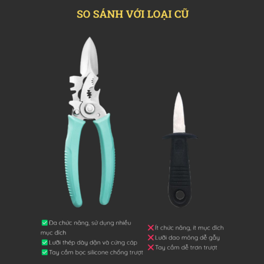 Kìm Tách Hàu Cắt Đuôi Ốc Thép Khôn Gỉ Đa Năng Mở Nắp Bia