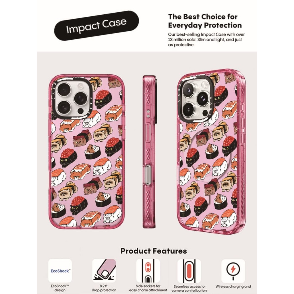 CASECASE X Cat sushi Case Màu Hồng Fizz Trong Suốt Cứng Hút Từ Tính Tác Động Dành Cho Apple IPhone 12 13 14 15 16 Pro Max Plus Có Hộp