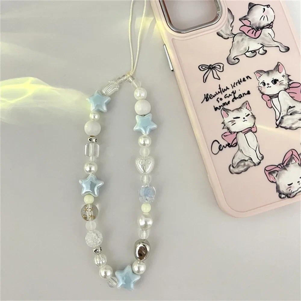 INS Ngôi Sao Ngọc Trai Hạt Điện Thoại Cổ Tay Srtap Dây Chuyền Hợp Thời Trang Phụ Kiện Đa Năng Vòng Tay Dây Treo Cho Bé Gái Mặt Dây Chuyền