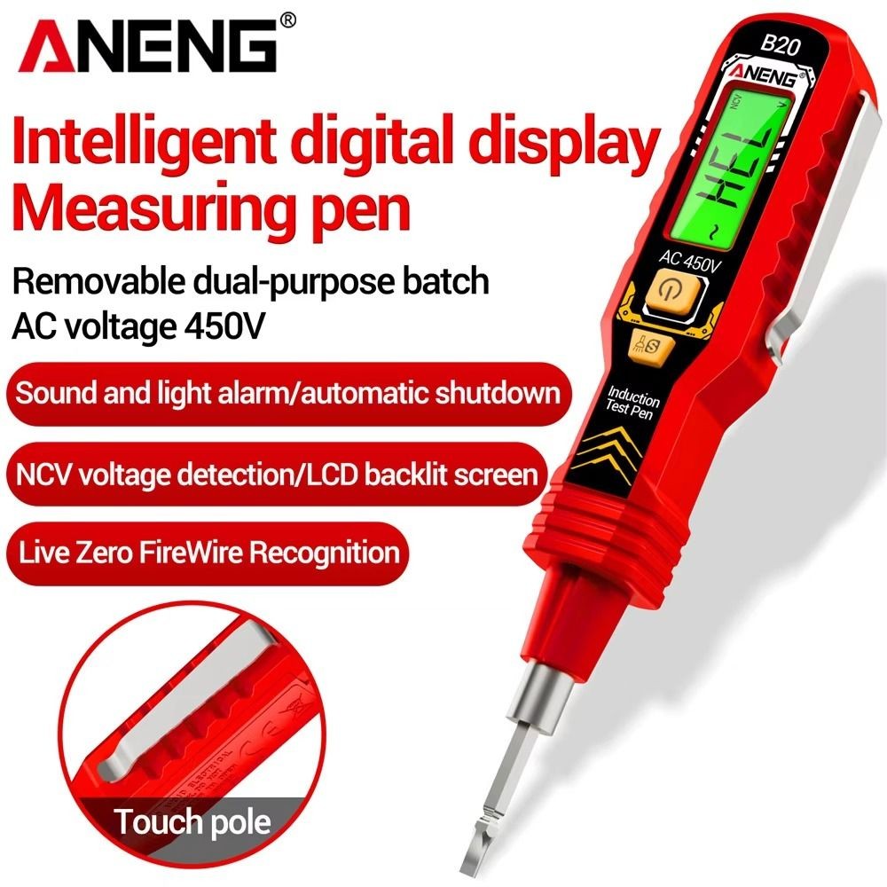 Bút kiểm tra điện áp SUNKISSD, Máy dò điện áp không tiếp xúc báo động Buzzer, Màn hình kỹ thuật số chính xác cao Bút cảm ứng thợ điện 30-1000V