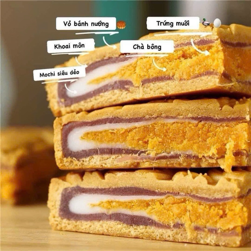 Bánh Trung Thu Khoai Môn Mochi Trứng Chảy Chà Bông (tem hồng 300gr)
