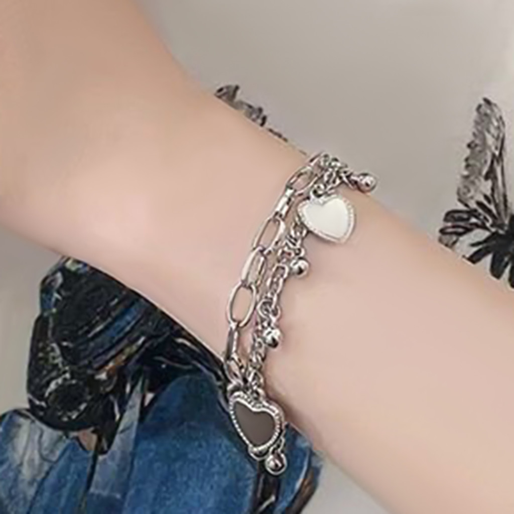 Vòng tay mặt dây chuyền hai lớp lấp lánh, dễ điều chỉnh - Trang sức thời trang cho nữ