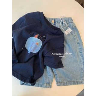 Áo thun trẻ em in hình hoạt hình mùa hè 100% Cotton tay ngắn dáng rộng cho bé Áo thun thoải mái