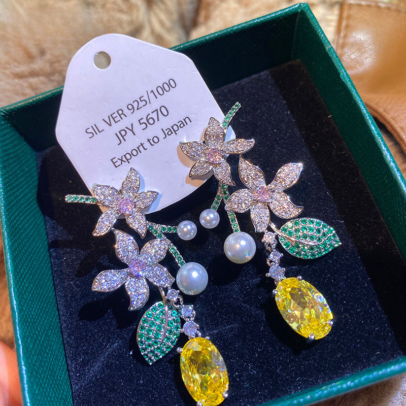 Bông tai dài hoa Zircon thời trang mới