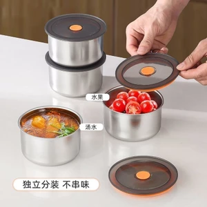 Hộp thực phẩm tròn bằng inox nắp nhựa có nút thoát khí 11.5x7cm