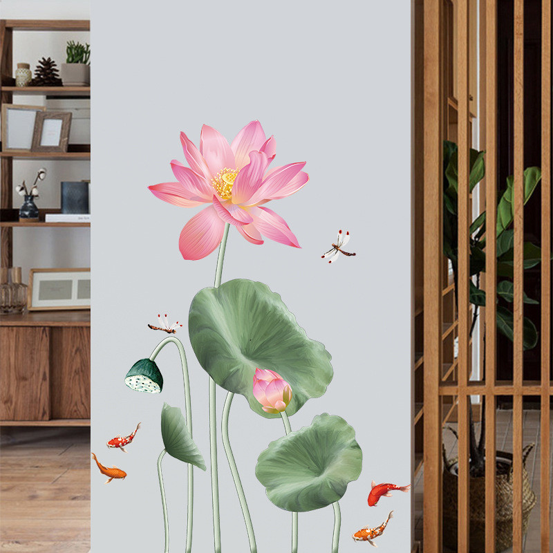 YC9010 Hoa Sen Nhỏ Rhyme Dán Tường Phòng Tivi Nền Tường Ấm Trang Trí Tường Phòng Ngủ Lối Vào Miếng Dán Tự