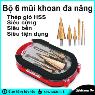 Bộ 6 Mũi Khoan Tháp Đa Năng – HSS Mạ Titan, Khoan Lỗ Kim Loại Siêu Bền