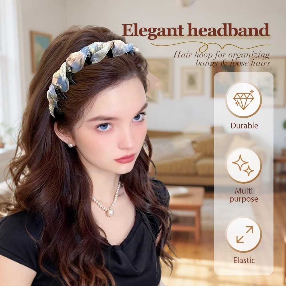Vòng buộc tóc JKDesign băng đô lưới ren hình chữ U, thiết kế chống trượt thanh lịch