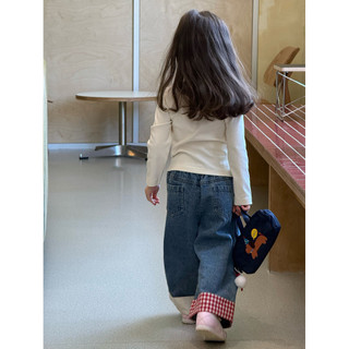Bé Gái Mùa Thu 2025 Phong Cách Mới Powerpuff Bé Gái Giả Hai Mảnh Áo Thun Dài Tay + Denim Quần Ống Rộng Phù Hợp Với