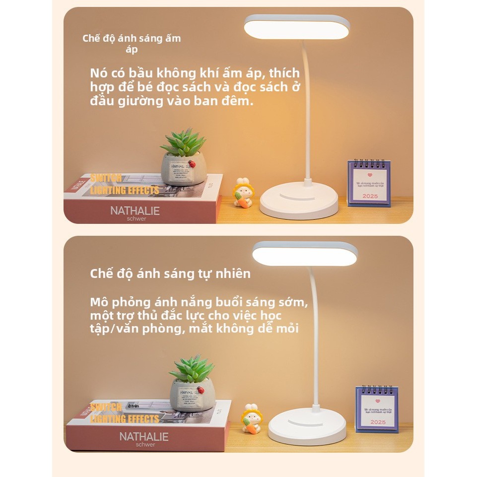 Đèn Học Chống Cận Cao Cấp Bảo Vệ Thị Lực, Đèn Để Bàn LED Chiếu Sáng Phòng Ngủ/Ký Túc Xá, Đèn Học Sinh Có Thể Sạc Điện Thoại