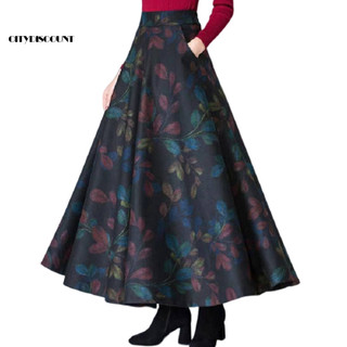Túi bên eo, váy maxi chữ A cổ điển plus size với họa tiết kẻ sọc và viền lớn, cạp cao