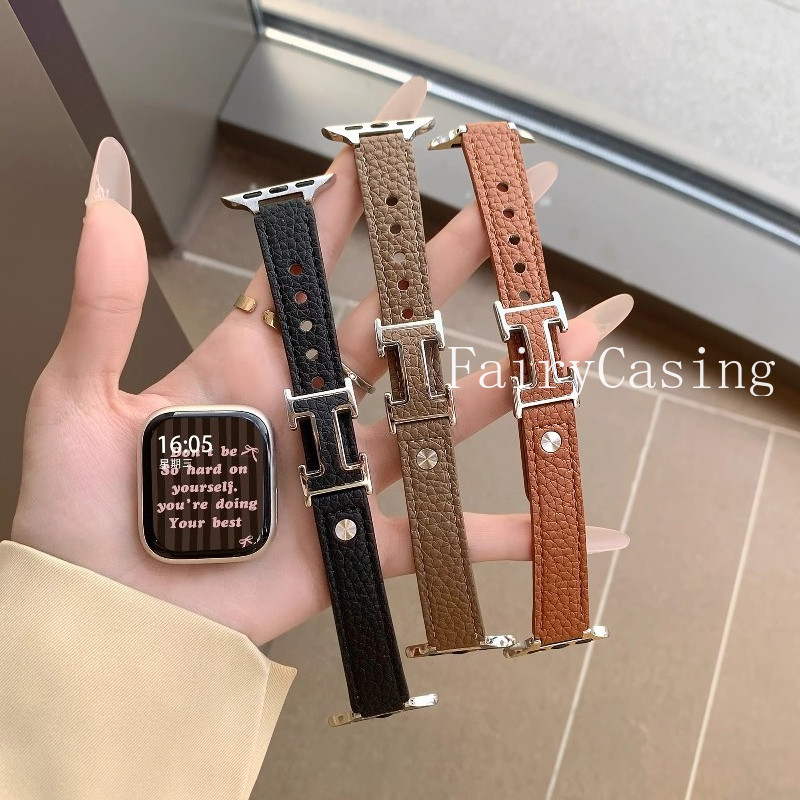 Dây da họa tiết vải thiều cho Apple Watch 42 46mm 44 45mm 41 40mm Vòng tay cho IWatch Ultra 2 49mm Series 10 9 8 7 6SE