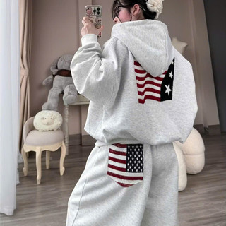 Bộ Khoác Nỉ Cờ Mỹ .(Double - Six) . Set Áo Hoodie Quần Ống Suông Chất Nỉ Tàu Dày Dặn