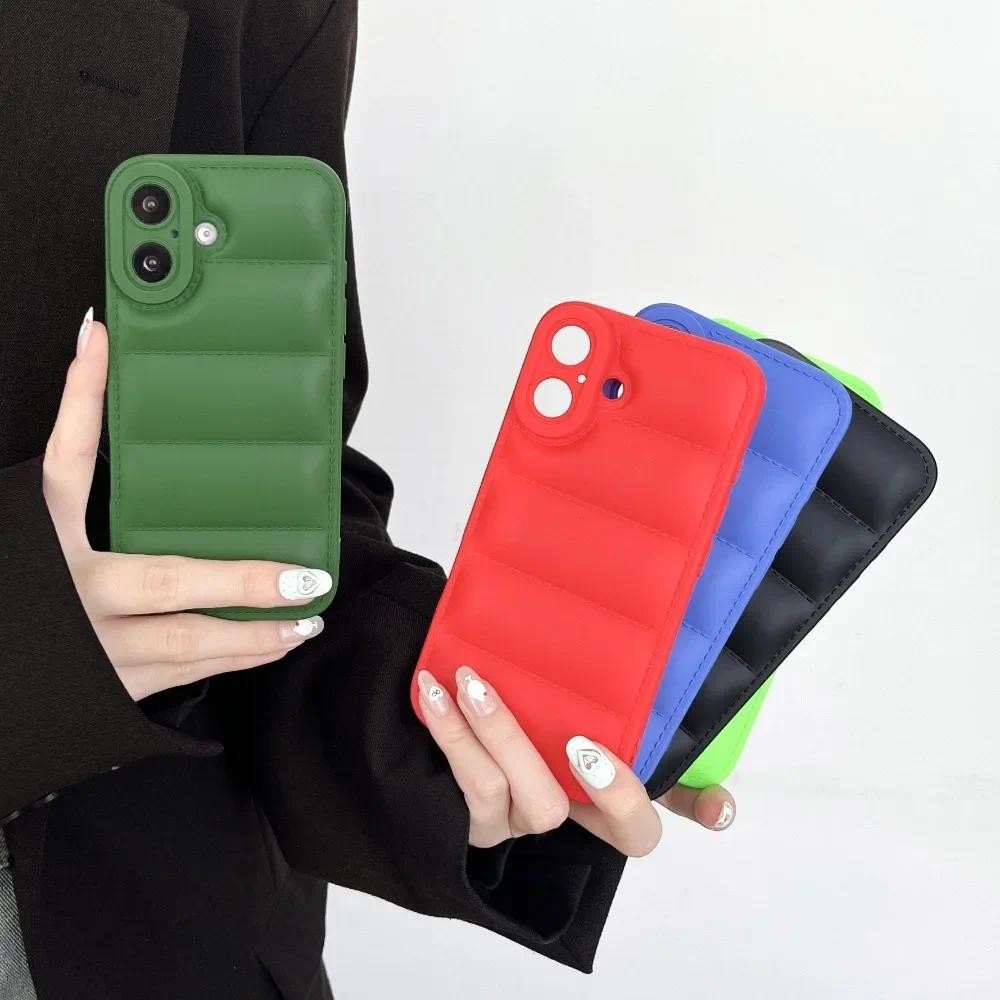 Ốp Điện Thoại Phong Cách Áo Khoác Puffer Down Cho iPhone 16 Pro Max 15 14 Plus 13 12 11 Vỏ TPU Mềm Chống Thấm Nước Mặt Sau Bảo Vệ
