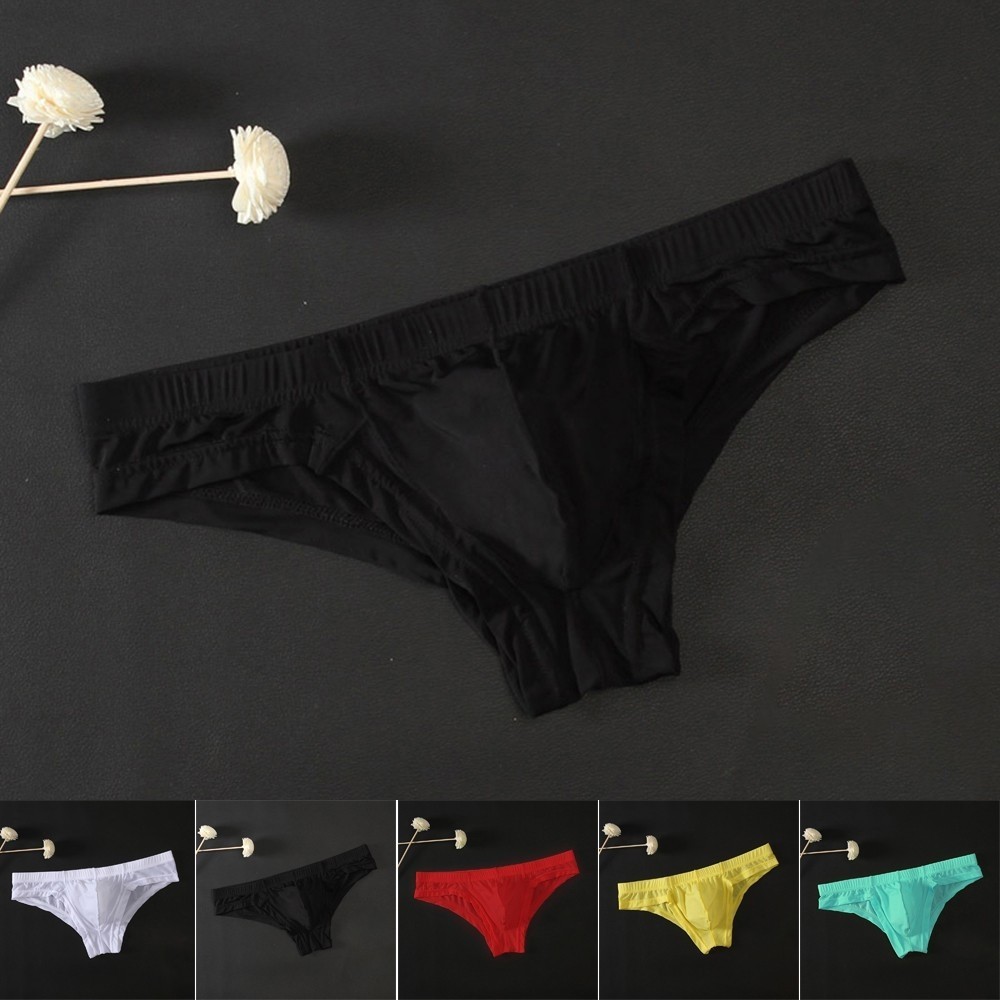 {WELV}Transparent Mesh Ice Silk Briefs Men's Sexy Underwear Lingerie Panties Seductive