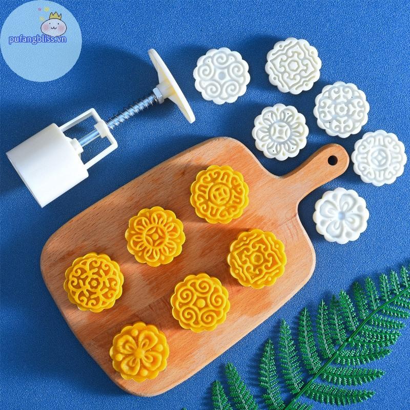 Pufangbliss 6 Cái / bộ Khuôn Bánh Trung Thu Hình Hoa Khuôn Bánh Áp Lực Tay Fondant Mặt Trăng VN