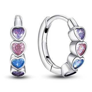 S925 Bạc Trái Tim Nhiều Màu Sắc Bông Tai Zircon Trang Sức Thời Trang Đơn Giản Quà Tặng Nữ