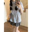 Áo babydoll xếp ly màu xanh tay ngắn đính nơ kiểu ulzzang thời trang hàn quốc
