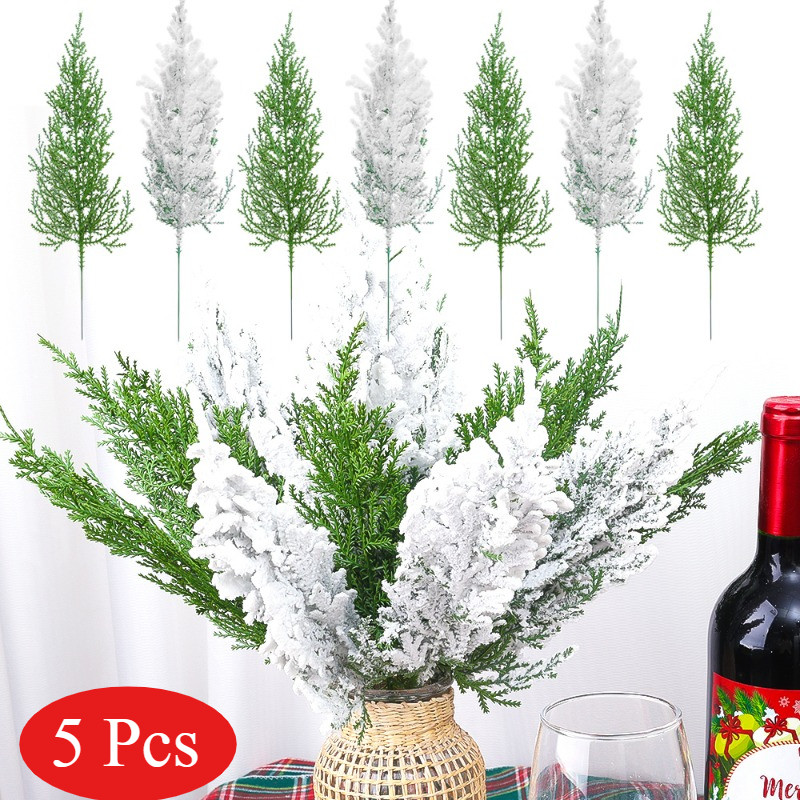 [Đặc sắc] 5 Cái Chi nhánh thông bông tuyết mô phỏng Giáng sinh - Trang trí vòng hoa cây Giáng sinh - Lá kim thông nhựa - Bó hoa lá cây nhân tạo - Trang trí tiệc cưới