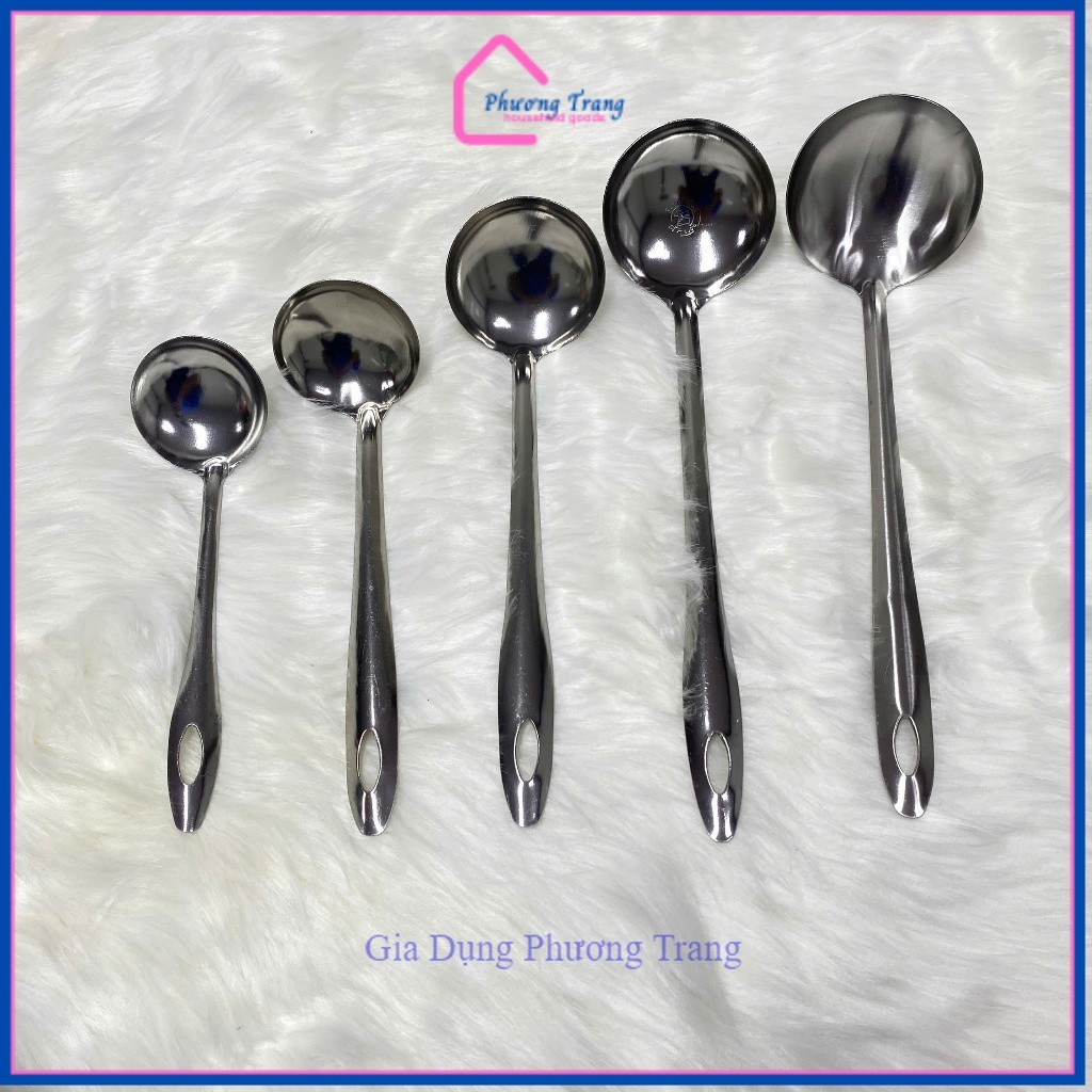 Vá múc canh, vá lẩu inox size 5,6,7,8,9 cán cách nhiệt nhỏ gọn phục vụ ...