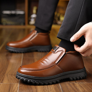 Hàng sẵn có Giày da nam không có ren Giày da sang trọng Giày Cotton Giày công sở Mùa thu đông Giày da phong cách mới Giày da thông thường Giày da công sở Giày cỡ lớn Giày ấm áp