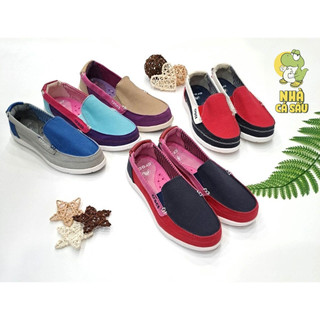 Giày slip on walu canvas loafer women cao cấp, giày lười nữ cross bằng vải kaki bền nhẹ nhiều màu