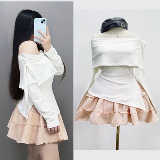 Áo thun kiểu Bigsize Nữ trễ vai vạt xẻ tay dài co giãn sang chảnh mặc lễ tết noel size 60-95kg- G257