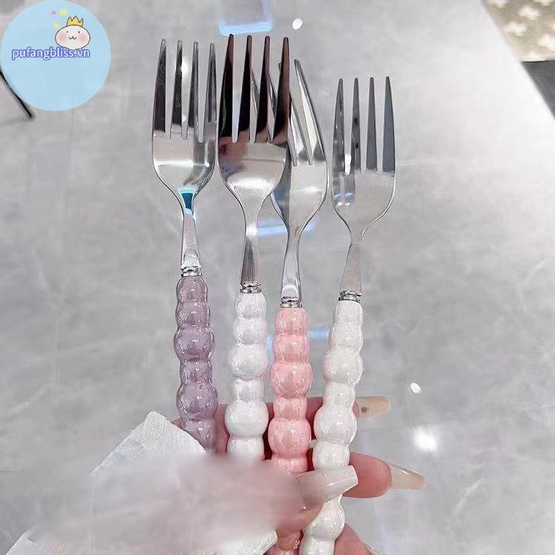 Pufangbliss Ngọc Trai Tay Cầm Nĩa Cho Món Tráng Miệng Gia Đình Bít Tết Inox Nĩa Salad Nĩa Món Tráng Miệng Pasta Nĩa Phụ Kiện Nhà Bếp Tiện Ích VN