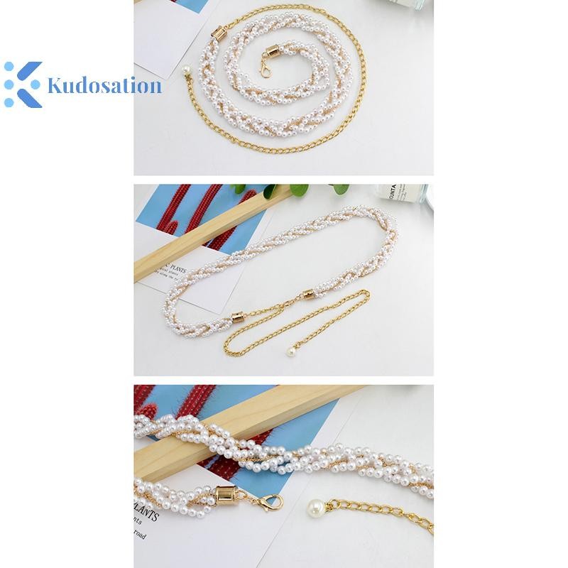 Kudosation Ngọc Trai Ghép Thắt Lưng Nữ Thanh Lịch Đa Năng Co Giãn Thiết Kế Eo Thời Trang Đính Hạt